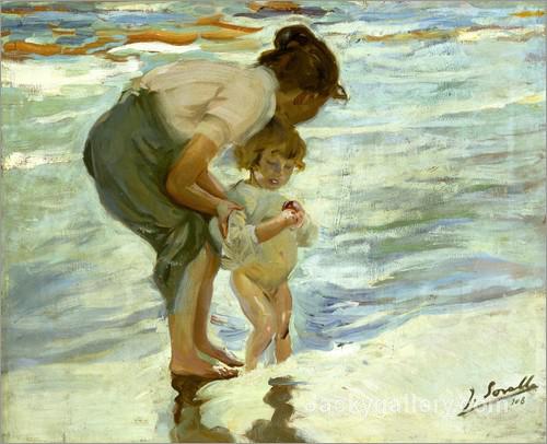 Mutter und Kind am Strand. by Joaquin Sorolla y Bastida paintings reproduction